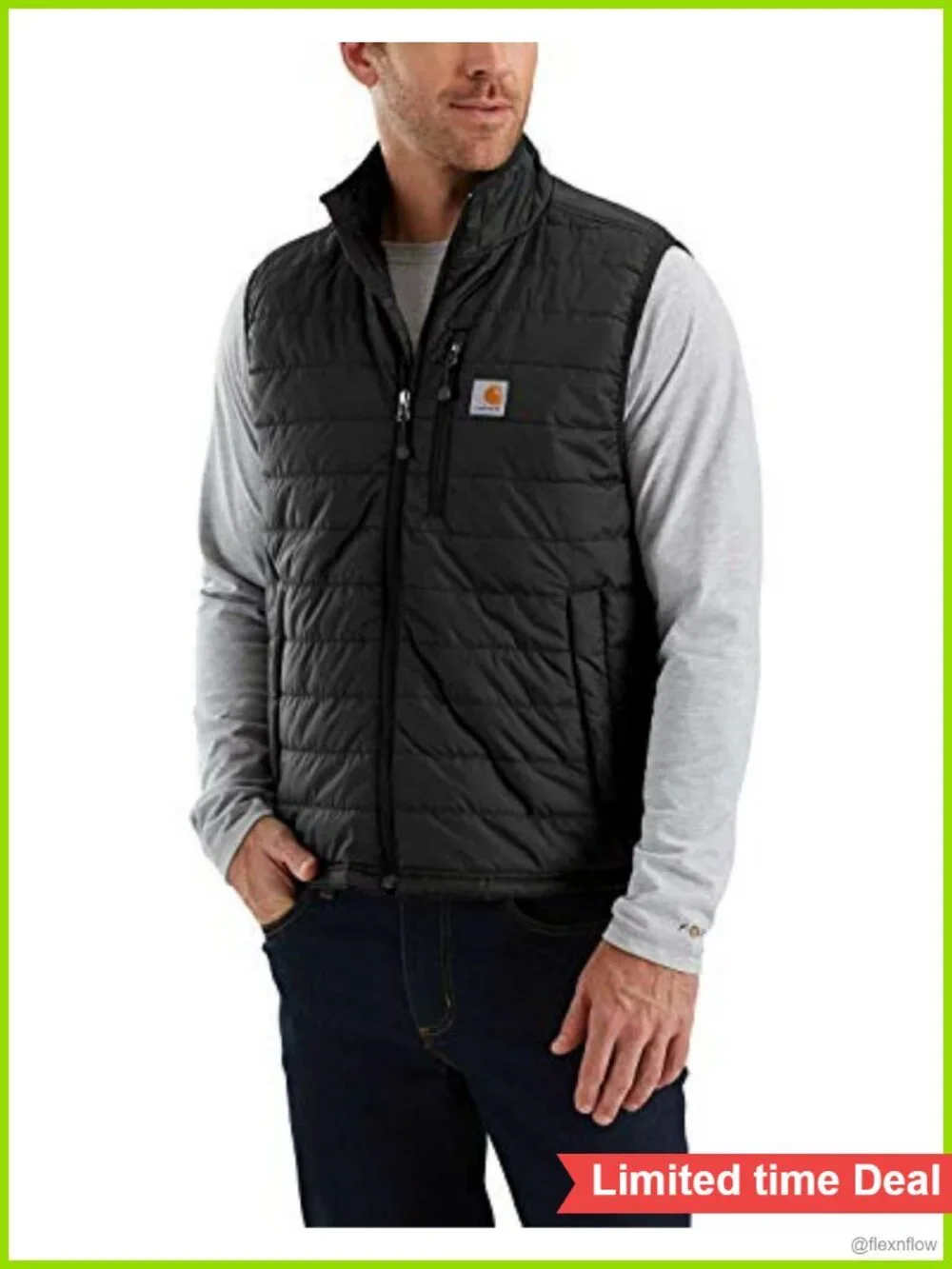 Men's Quilted Gilliam Work Utility Vest Mock-Neck Nylon Insulated Sleeveless